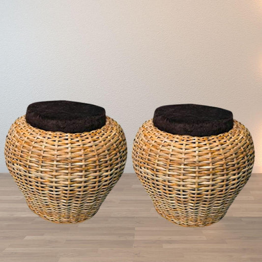 Bamboo bunai Stool muda | Cane round Muda for Living Room, Balcony and office - swadeshibamboo