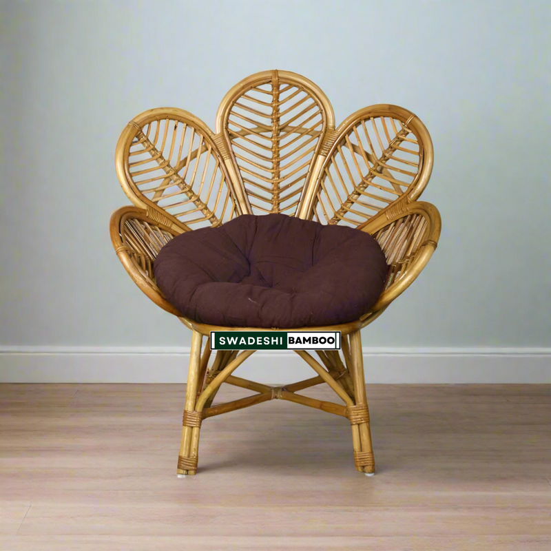 Modern Leaf Design Bamboo Cane Chair for Living Room, Lawn