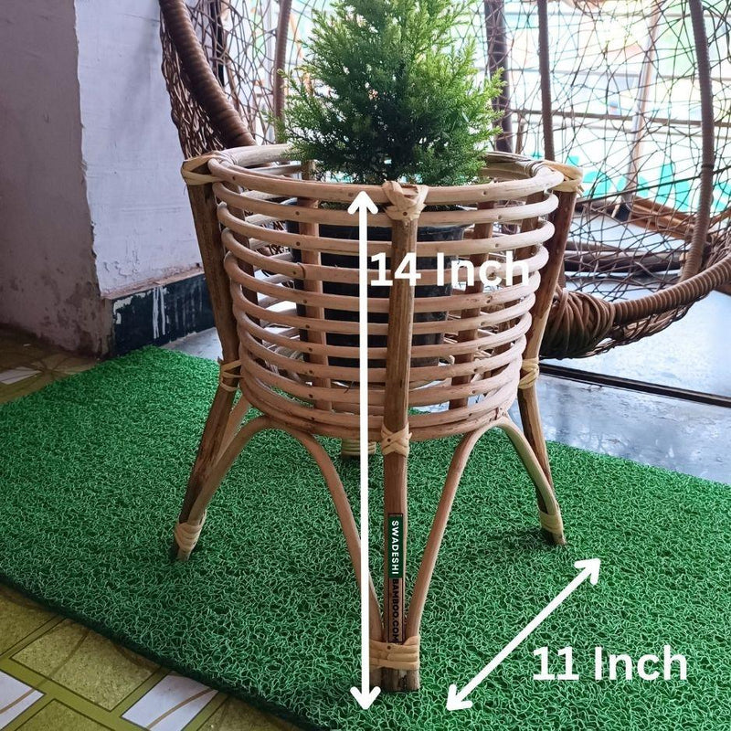 Swadeshi Bamboo (Set of 2) Cane Bamboo Rattan Wooden Planter Stand for Garden, Balcony Home and Office | Size- 11W*14H Inch - swadeshibamboo