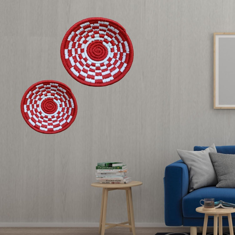 Red, White color Sabai Grass Wall Plate 9 inches 