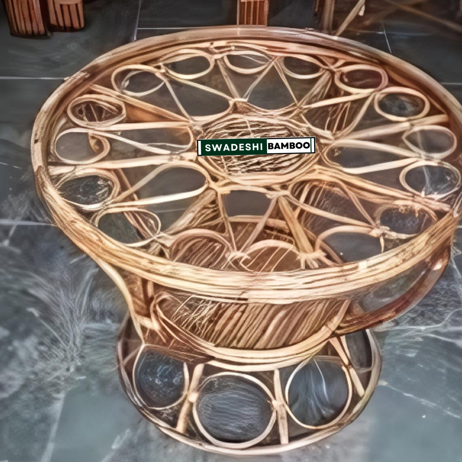 Cane Wicker Bamboo Round center Table | Tea Coffee Table for Home, off ...