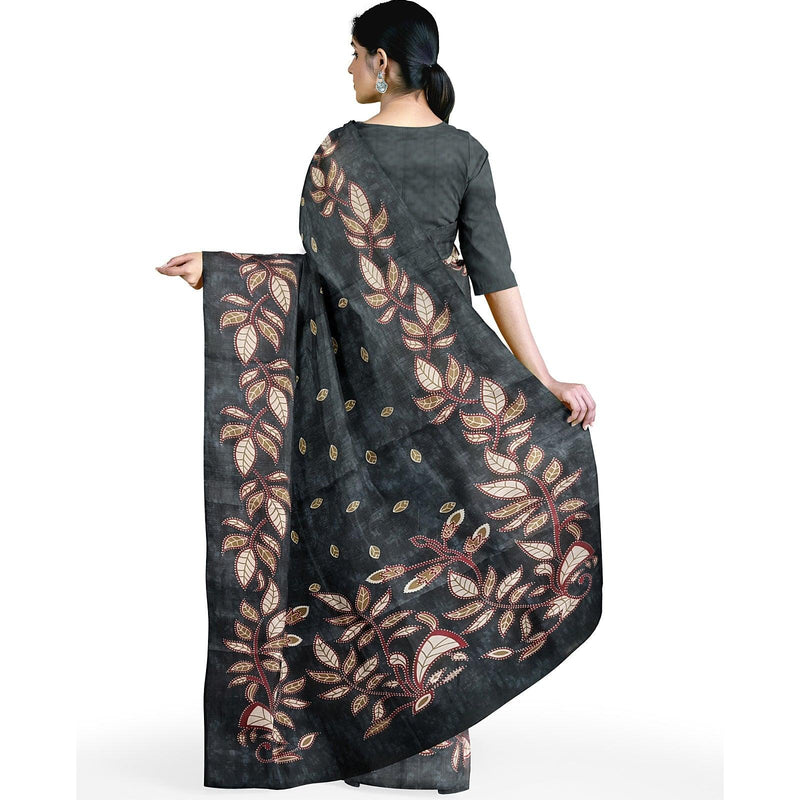 Handloom Women's Black Bold Print Khadi Saree With Blouse - swadeshibamboo