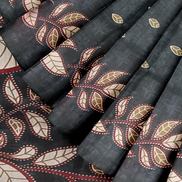 Handloom Women's Black Bold Print Khadi Saree With Blouse - swadeshibamboo