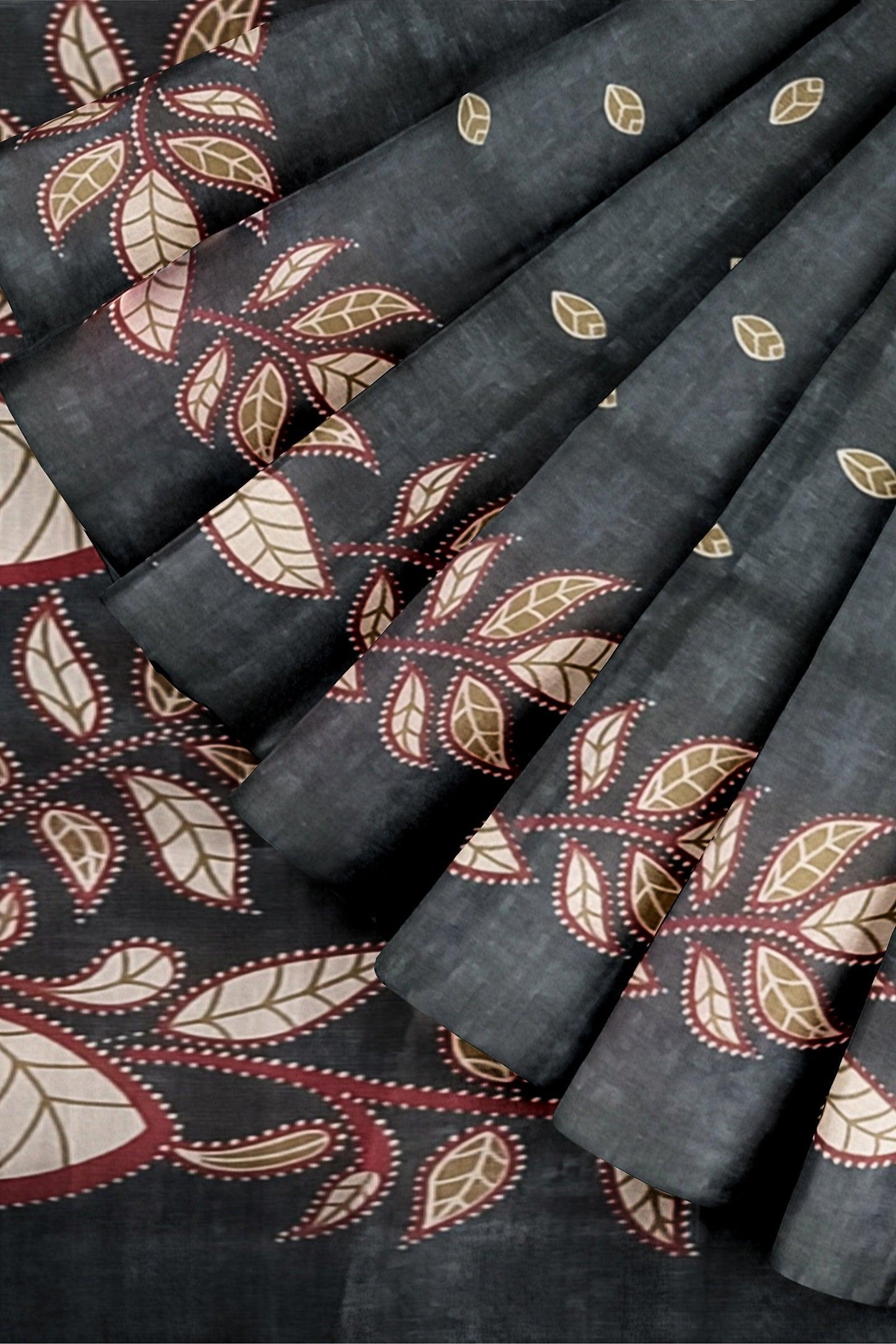 Handloom Women's Black Bold Print Khadi Saree With Blouse - swadeshibamboo