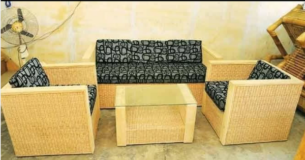 Bamboo Rattan Cane Square Sofa Set With Table For Home, Office, Living Room, Balcony, Garden