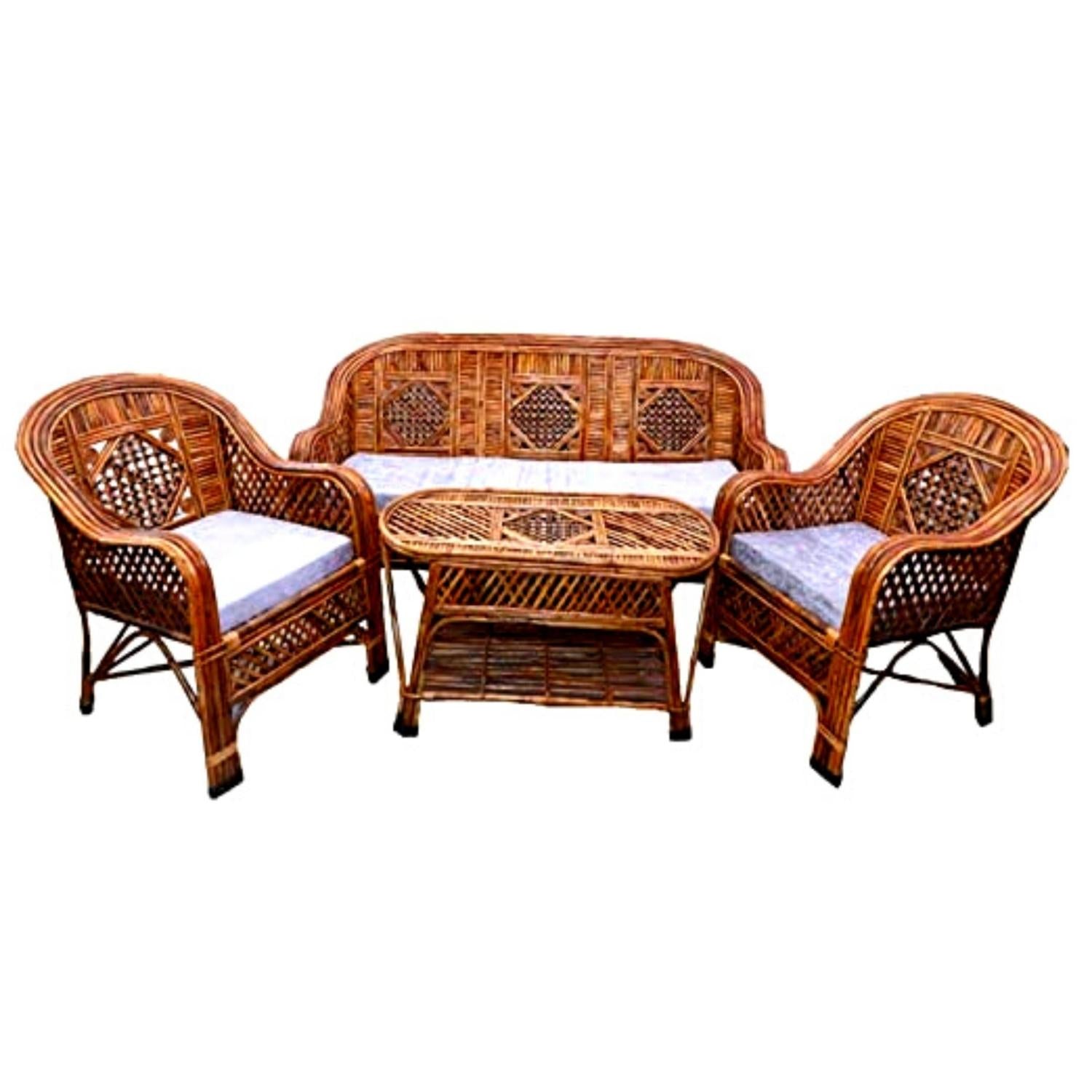 Cane Rattan Bamboo 5 Seater Kite Sofa Set with Table For Home and Garden