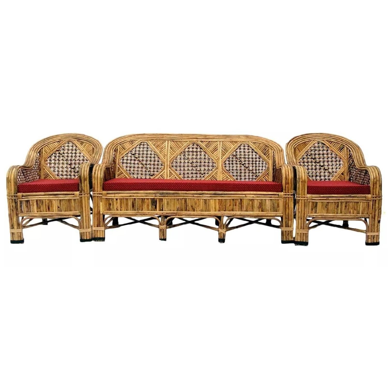 Cane Rattan Bamboo 5 Seater Kite Sofa Set with Table For Home and Garden