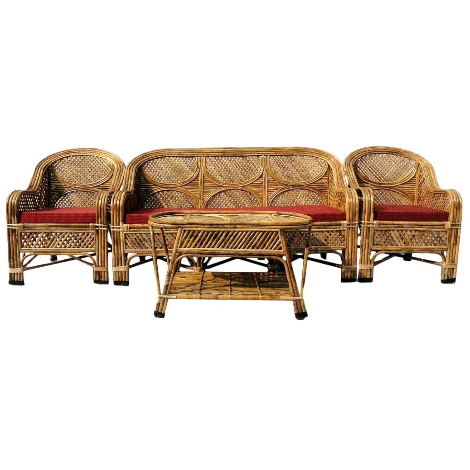 Cane Rattan Bamboo 5 Seater Designer Sofa Set with table For Home, Office and Garden