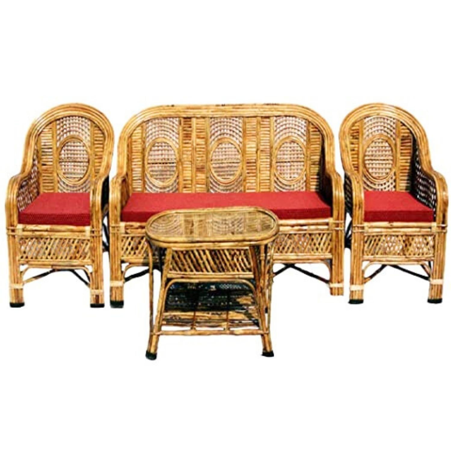 Cane Rattan Bamboo 5 Seater Designer Sofa Set with table For Home, Office and Garden