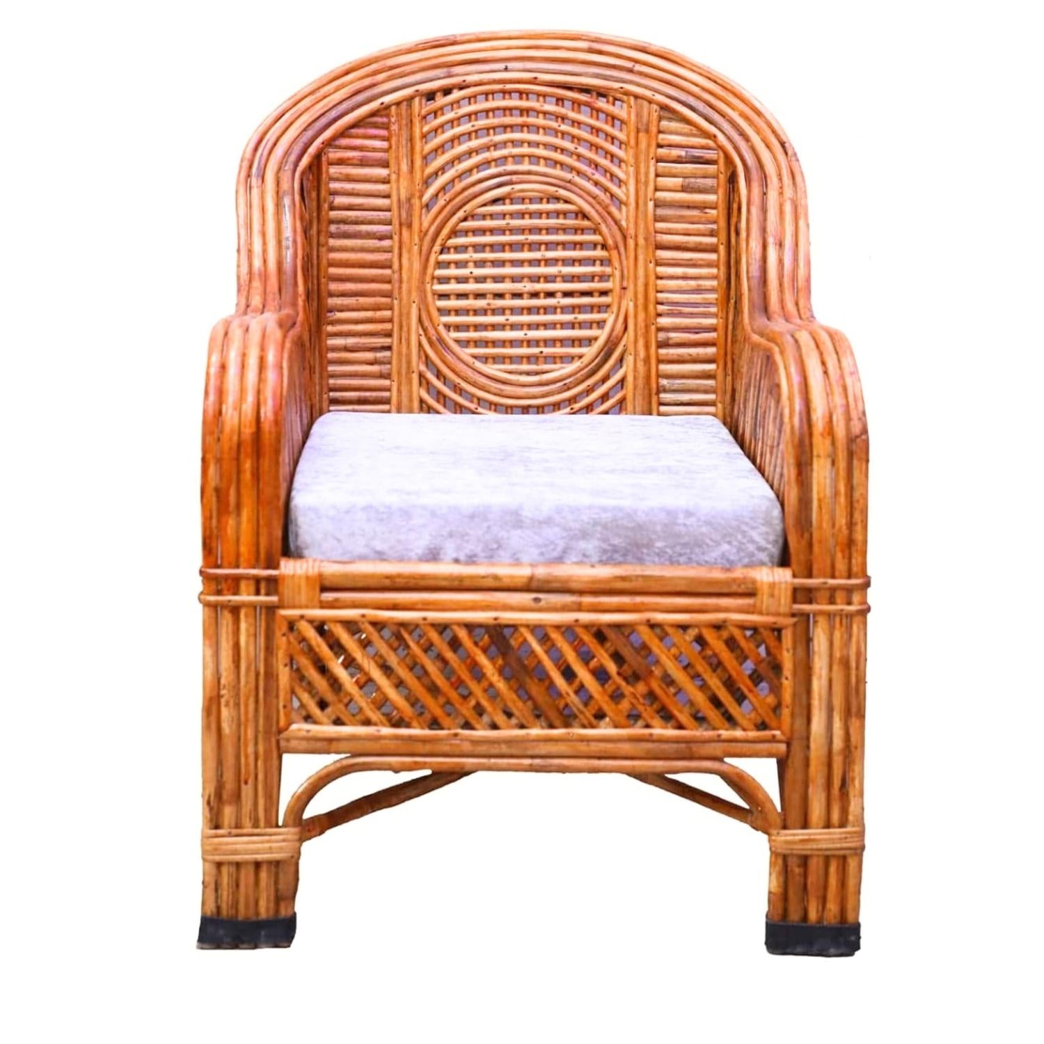 Cane Rattan Bamboo Arm Designer Single seater Sofa Chair for Home, Office & Balcony