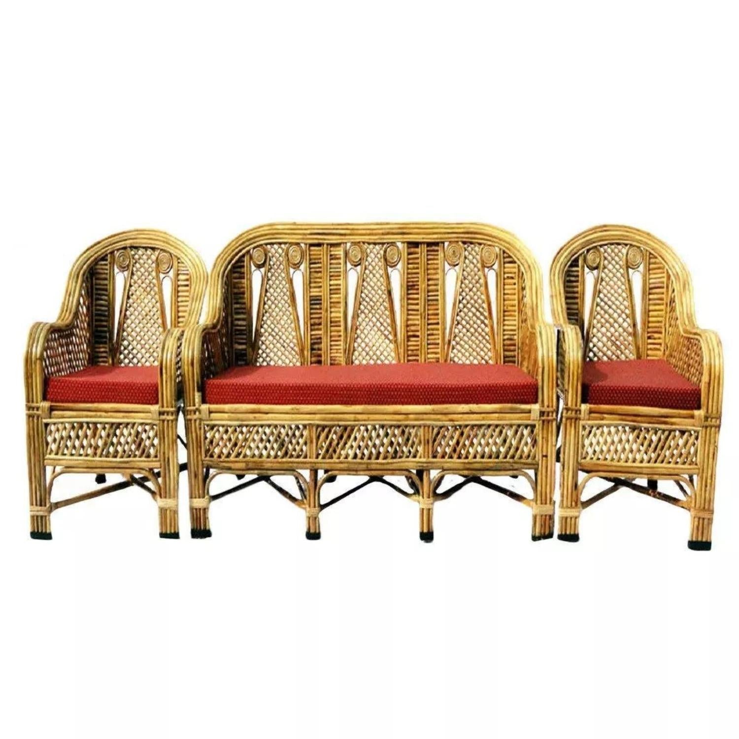 Cane Rattan Bamboo 5 Seater Designer Sofa Set with table For Home, Office and Garden