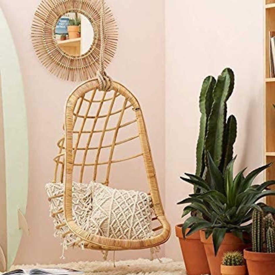 Swadeshi Bamboo Cane Rattan Bamboo Swing Chair for Indoor, Outdoor, Home, Patio, Yard, Balcony and Garden | Single Seater Rattan Swing Hanging Jhula| Size - Large