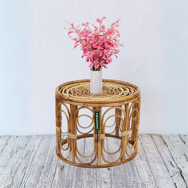 Swadeshi Bamboo Wicker Bamboo Round Table | Tea Coffee Table for Home, office, Balcony and Garden - swadeshibamboo