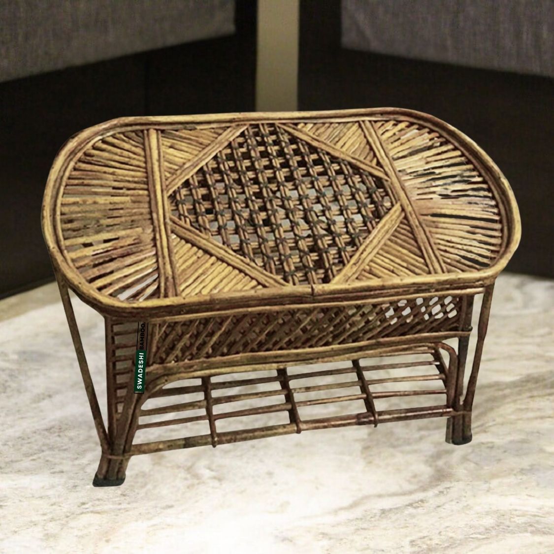 Swadeshi Bamboo Cane Wicker Coffee Table | Tea, Coffee Table for Home, Balcony, Office, and Room