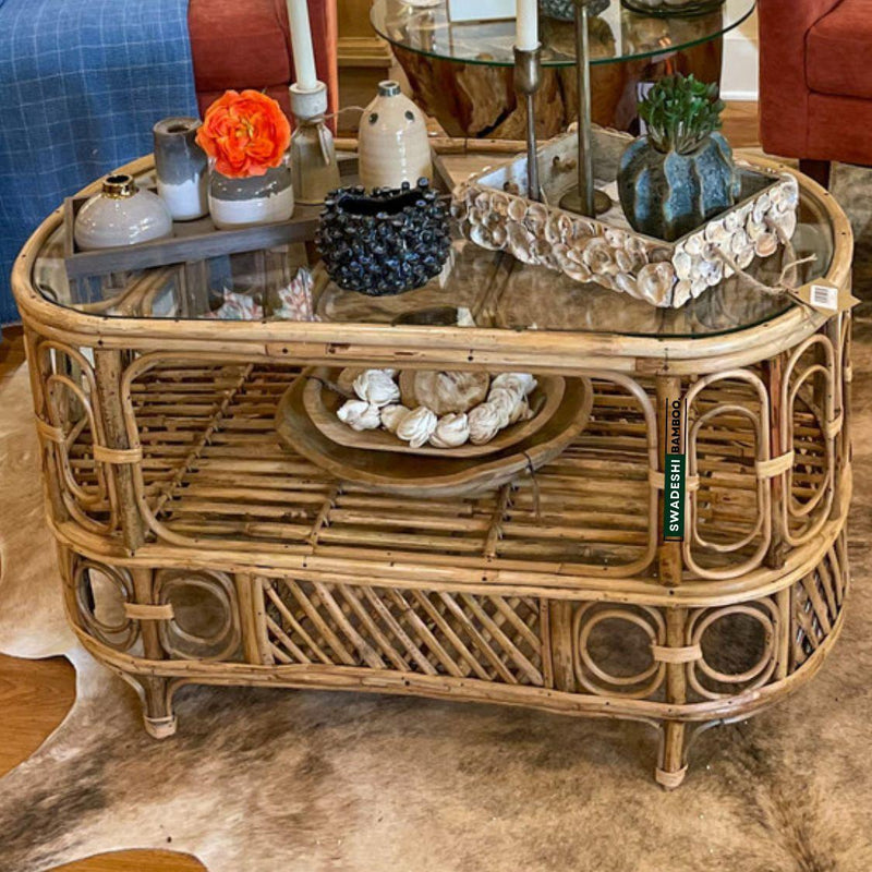 Cane Wicker Bamboo Center Table | Tea, Coffee Table for Home, Balcony, Office, Room, Garden, and Balcony - swadeshibamboo