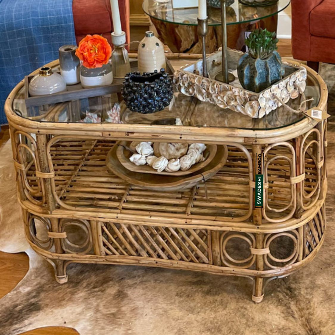 Cane Wicker Bamboo Center Table | Tea, Coffee Table for Home, Balcony, Office, Room, Garden, and Balcony