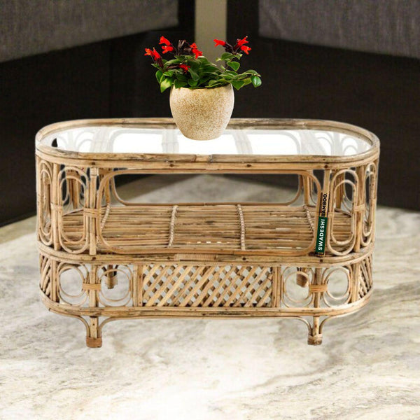 Cane Wicker Bamboo Center Table | Tea, Coffee Table for Home, Balcony, Office, Room, Garden, and Balcony - swadeshibamboo