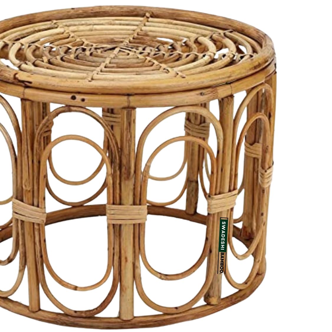 Swadeshi Bamboo Wicker Bamboo Round Table | Tea Coffee Table for Home, office, Balcony and  Garden