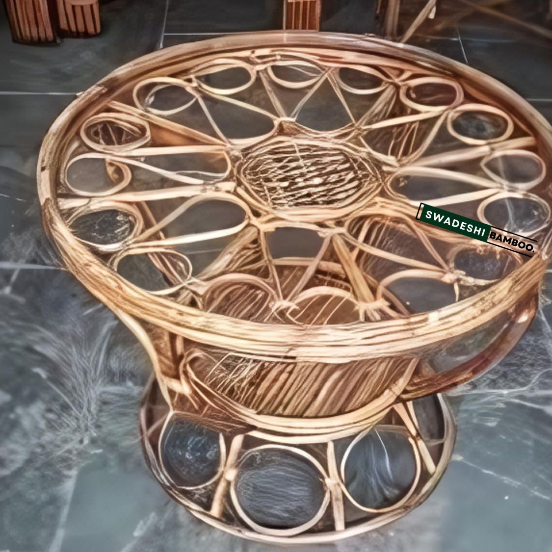 Cane Wicker Bamboo Round center Table | Tea Coffee Table for Home, office, Garden and Balcony