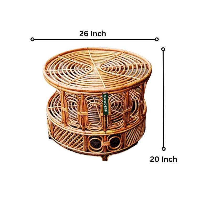 Cane Wicker Bamboo Round center Table | Tea Coffee Table for Home, office, Garden and Balcony - swadeshibamboo