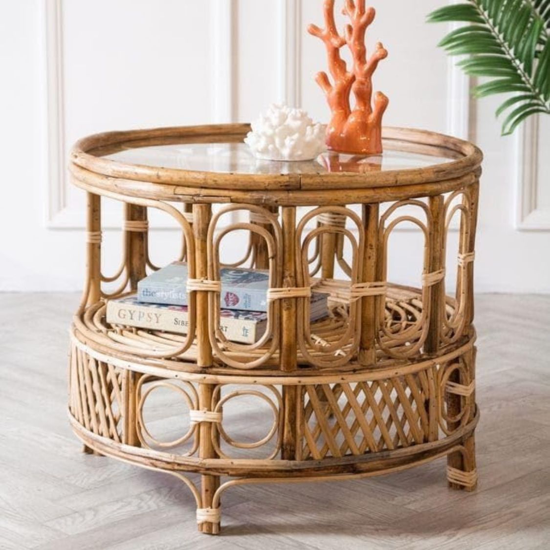 Cane Wicker Bamboo Round center Table | Tea Coffee Table for Home, office, Garden and Balcony