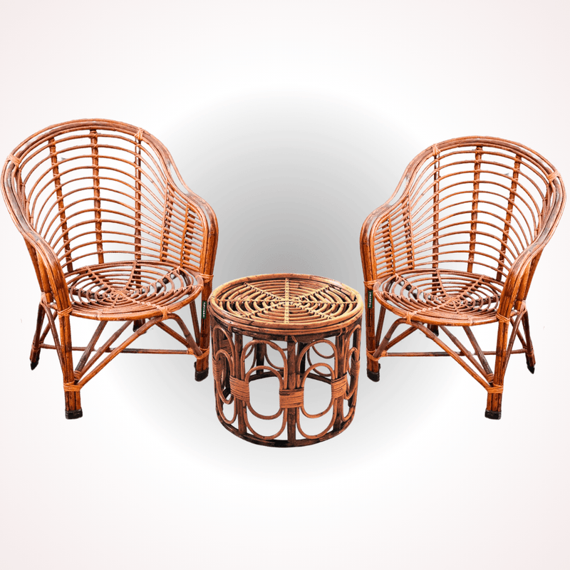 Swadeshi Bamboo Cane Rattan Arm Designer Heena Chair for Home, Office, Restaurant, Hotel, Garden & Balcony (Set of 2 chair with table) - swadeshibamboo