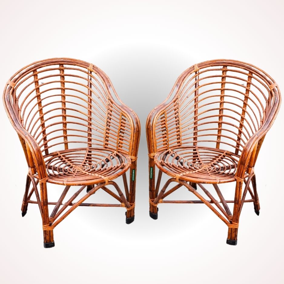 Swadeshi Bamboo Cane Rattan Arm Designer Heena Chair (Set of 2) for Home, Office, Restaurant, Hotel, Garden & Balcony