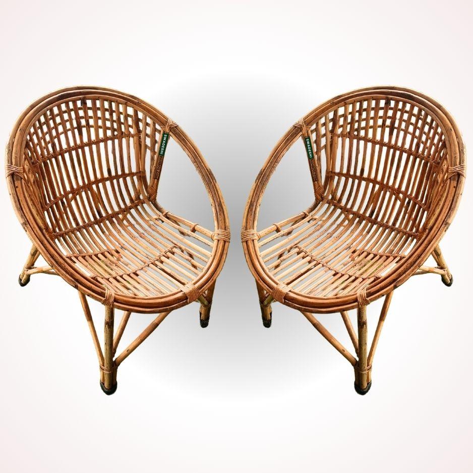 Swadeshi Bamboo Cane Rattan circle Designer Chair(Set of 2) for Home, Office, Restaurant, Hotel, Garden & Balcony - swadeshibamboo