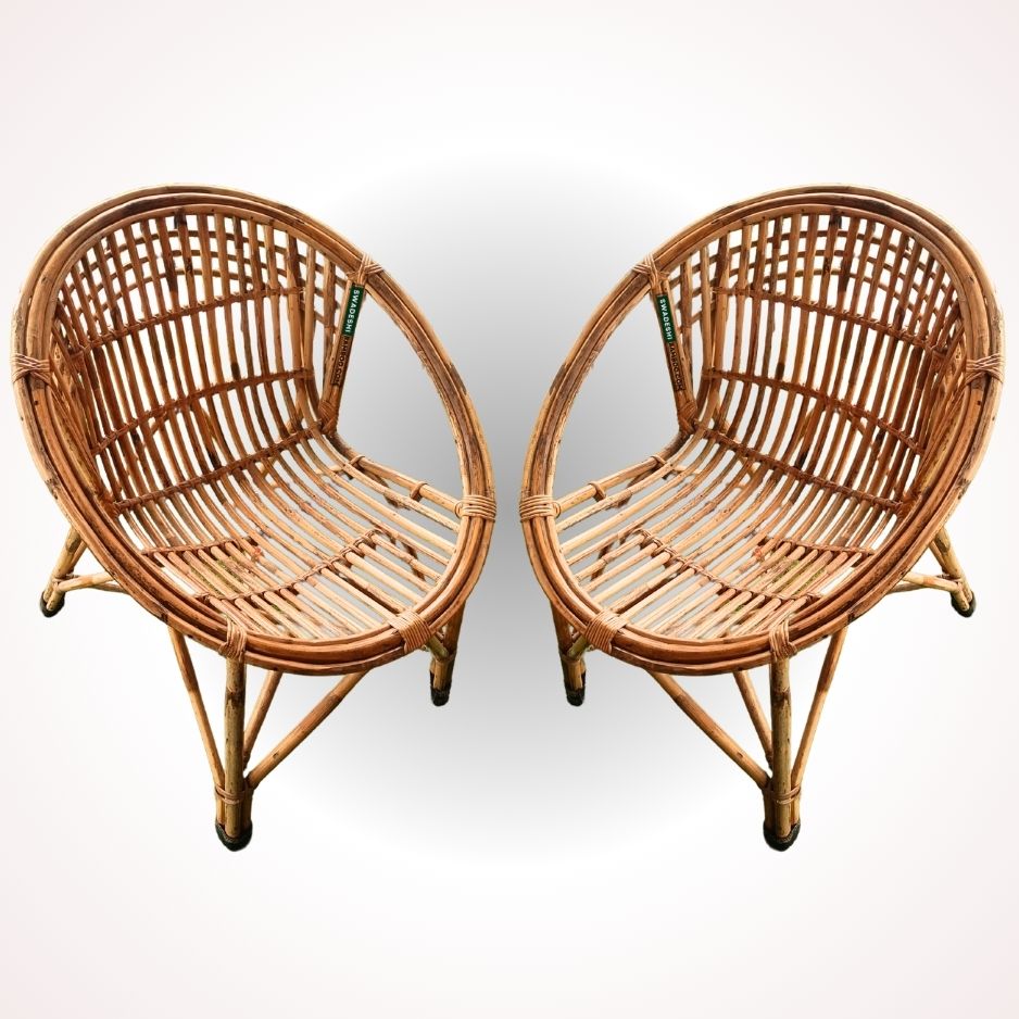 Swadeshi Bamboo Cane Rattan circle Designer Chair(Set of 2) for Home, Office, Restaurant, Hotel, Garden & Balcony