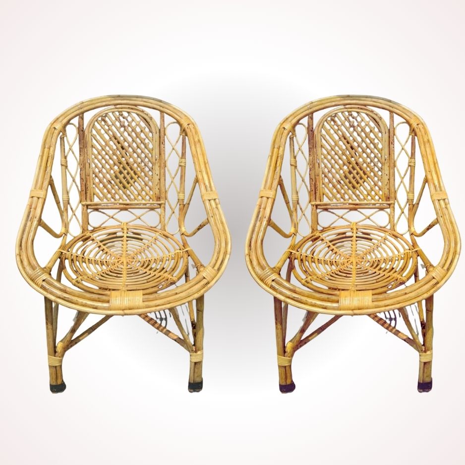 Swadeshi Bamboo Cane Rattan arm Designer Chair (Set of 2) for Home, Office, Restaurant, Hotel, Garden & Balcony