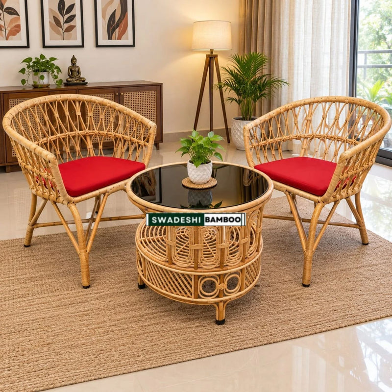 Modern Design Bamboo Cane Chairs With Table(2 Chairs + 1 Table)