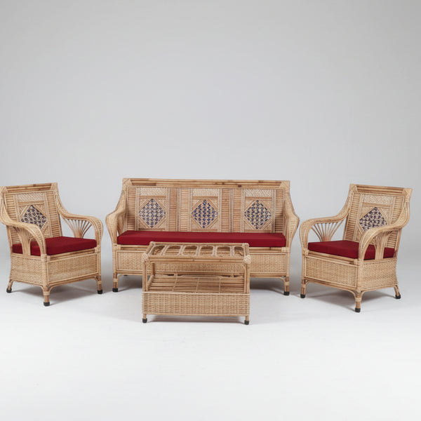 Bamboo Cane Sofa Set with Table – Perfect for Home, Office, Living Room, Balcony, Garden