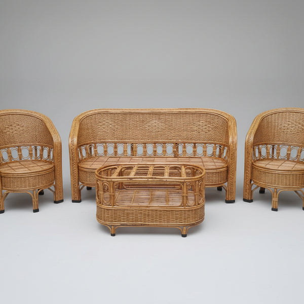 Bamboo Sofa Set with Table for Home, Living Room, Office, Garden, Resort with Cushion (commando bunai)