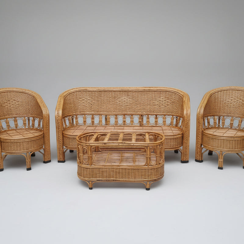 Bamboo Sofa Set with Table for Home, Living Room, Office, Garden, Resort with Cushion (commando bunai)