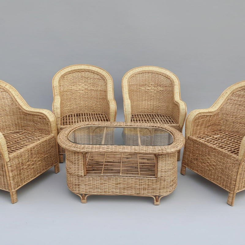 Wicker furniture set with four chairs and a table 