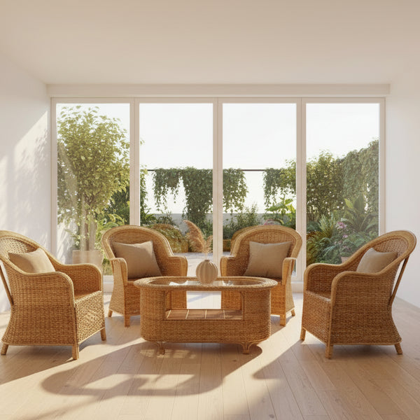 Wicker furniture set with chairs and a table 