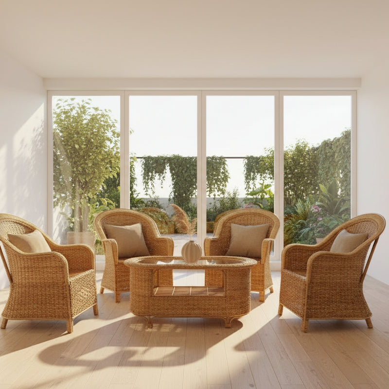 Wicker furniture set with chairs and a table 