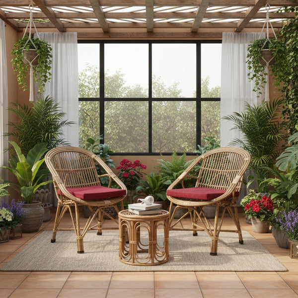 Set of 2 Bamboo Chair Set with Table