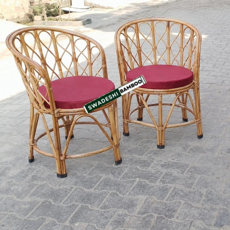 Bamboo Cane Rattan Arm Back mudda Chair(Set of 2) for Restaurant, Hotel, Garden