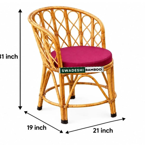 Bamboo Cane Rattan Arm Back mudda Chair(Set of 2) for Restaurant, Hotel, Garden