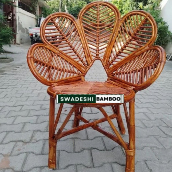 Modern Leaf Design Bamboo Cane Chair for Living Room, Lawn, Restaurant, Studio, Cafe with Cushion