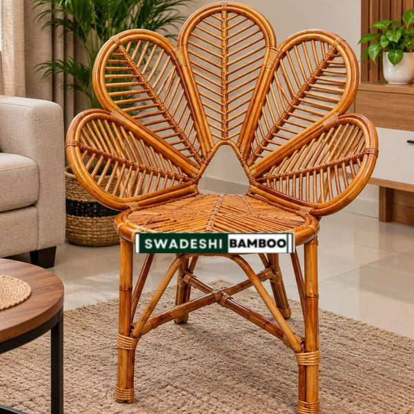 Modern Leaf Design Bamboo Cane Chair for Living Room, Lawn, Restaurant, Studio, Cafe with Cushion