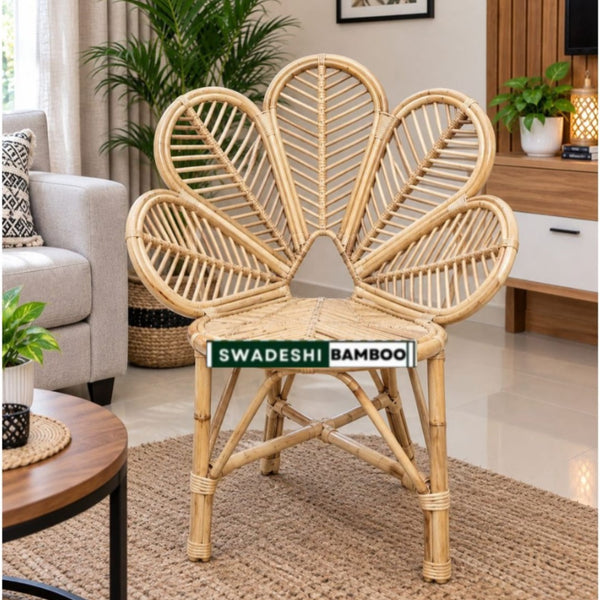 Modern Leaf Design Bamboo Cane Chair for Living Room, Lawn, Restaurant, Studio, Cafe with Cushion