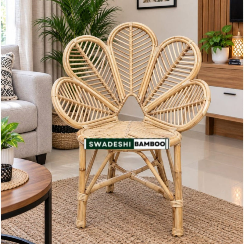 Modern Leaf Design Bamboo Cane Chair for Living Room, Lawn, Restaurant, Studio, Cafe with Cushion