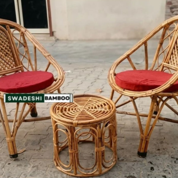 Bamboo Cane Rattan arm Designer Chair for Home Garden & Balcony