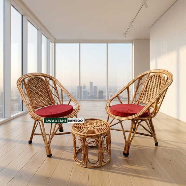 Bamboo Cane Rattan arm Designer Chair for Home Garden & Balcony