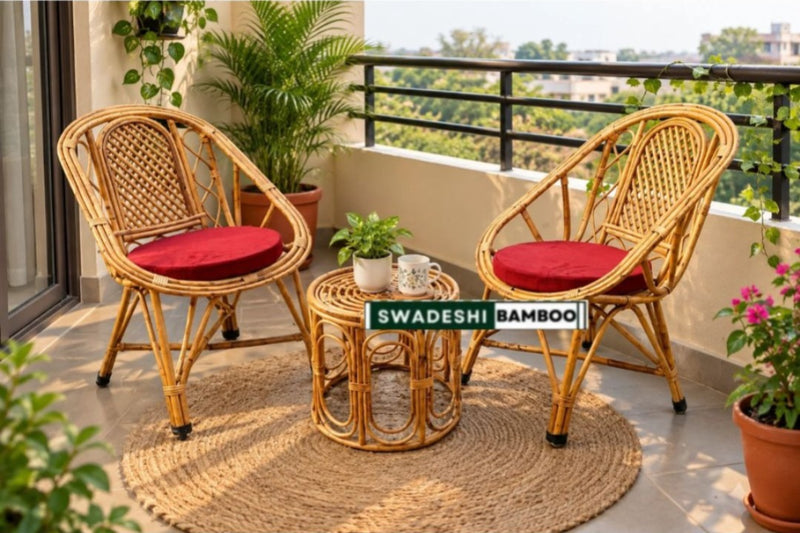Bamboo Cane Rattan arm Designer Chair for Home Garden & Balcony