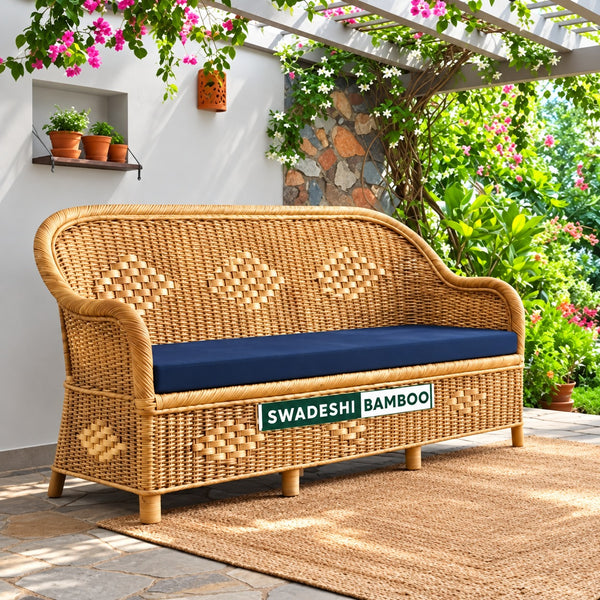 Bamboo Cane Three Seater Sofa, Sofa Couch for Home, Living Room, Garden, Office, Resort, Hotels