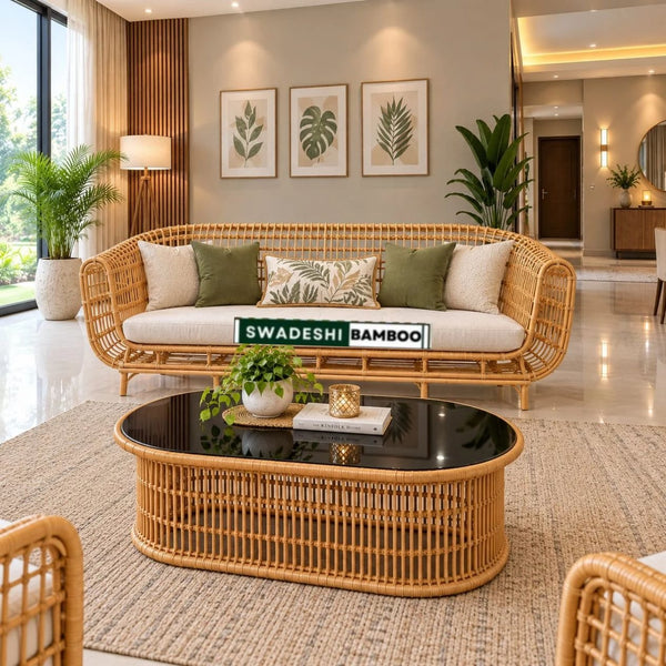 Handmade Rattan cane Sofa 3 seater I Cane Outdoor/Indoor/ living Room Sofa | Cane garden sofa