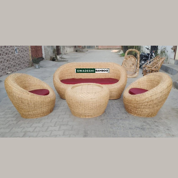 Cane Rattan Bamboo 5 Seater Bunai Apple Sofa Set For Home and Garden